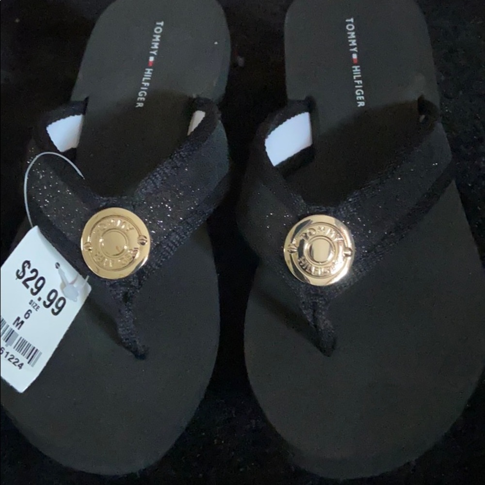 Size 6 Black Sparkle Tommy Hilfiger Flip Flops